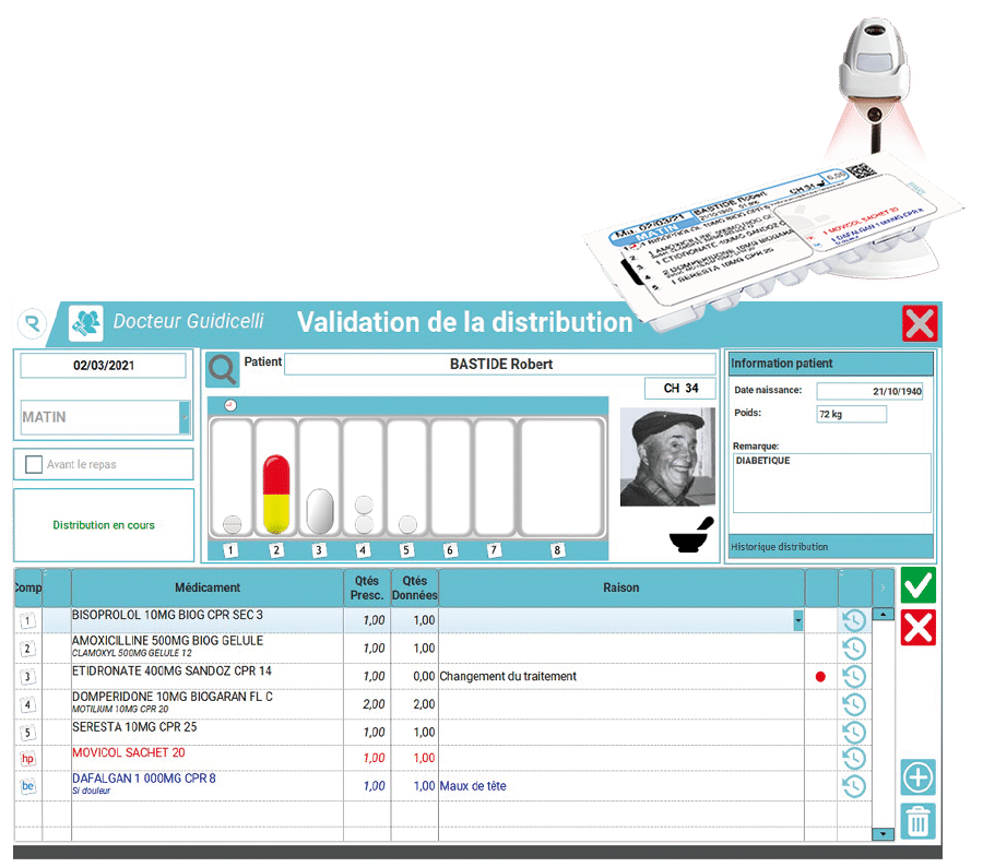 Visuel de la tablette après un scan avec la douchette